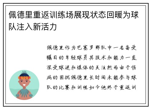 佩德里重返训练场展现状态回暖为球队注入新活力 佩德里重返训练场展现状态回暖为球队注入新活力